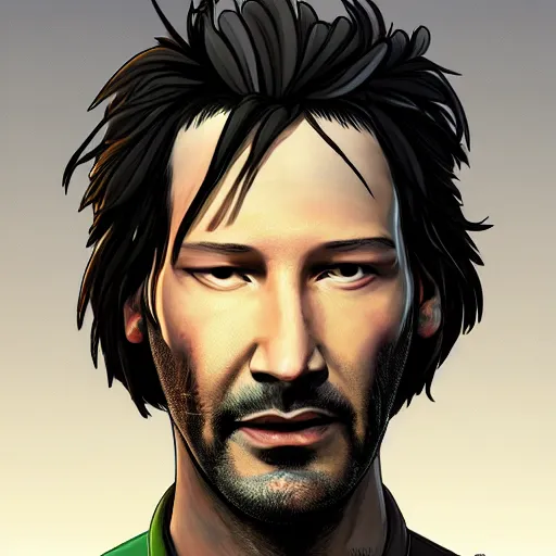 Image similar to keanu reevez in the art style of disco elysium