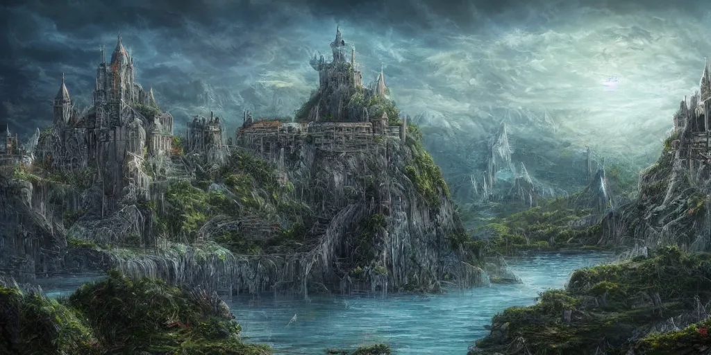 Image similar to citadel, celestia, eden, river, fantasy artwork, award winning, very very very very very very very beautiful scenery, artstation