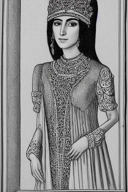 Image similar to Portrait of a Persian Princess who is an architect, beautiful princess, architect, plan of persian building