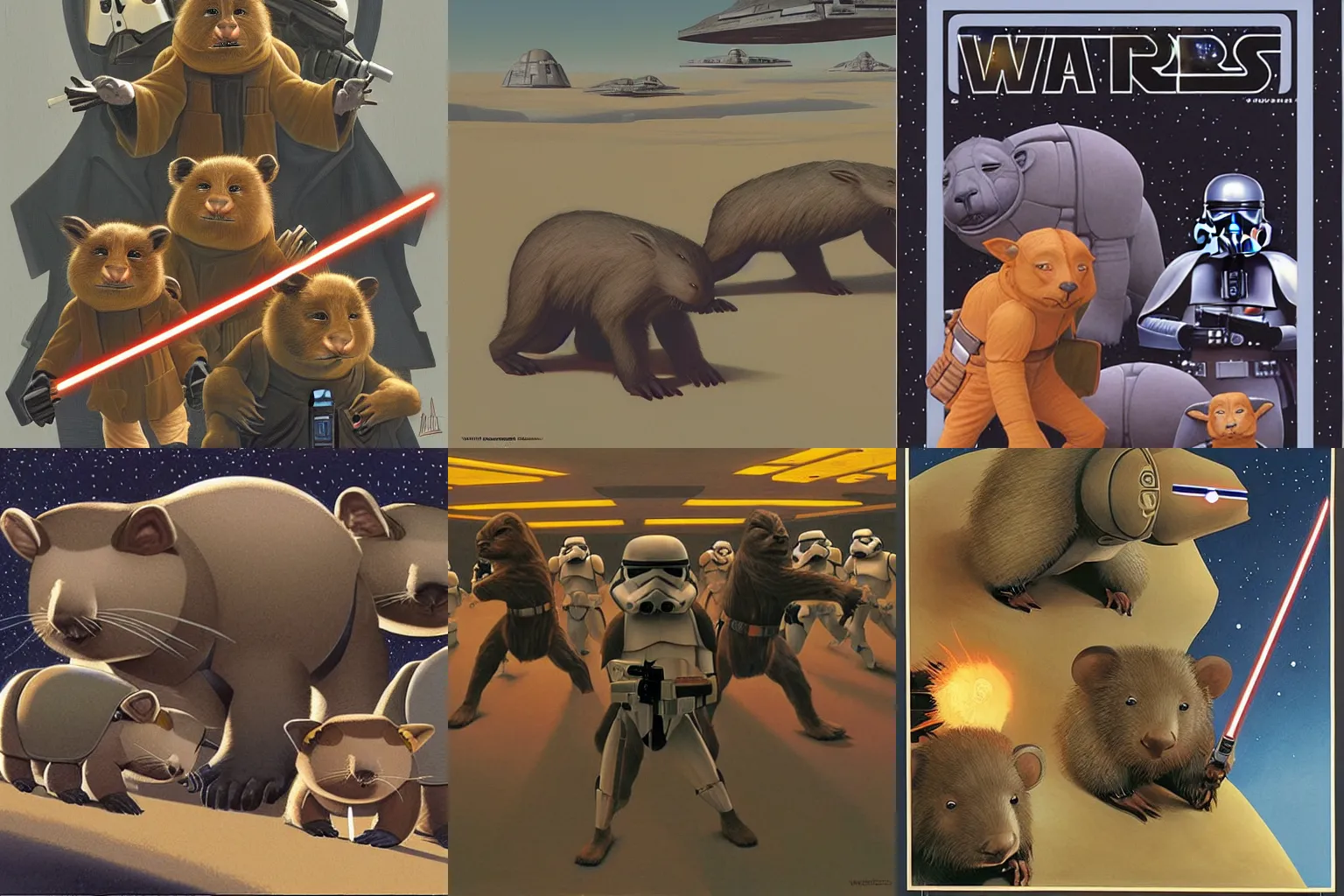 Prompt: star wars wombats by ralph mcquarrie