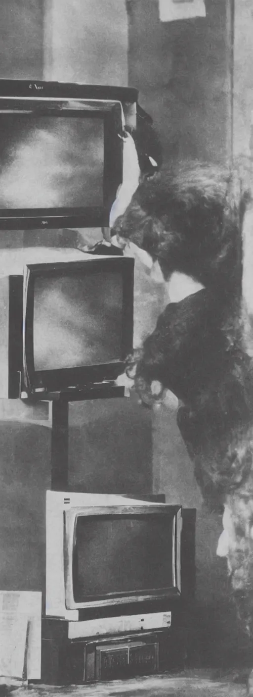 Image similar to 1 9 0 0 s photo of a person watching a flat screen hd tv