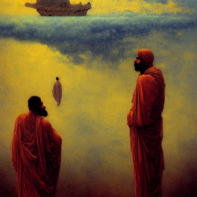 Prompt: a cinematic scene from the istanbul on clouds, osman hamdi bey, solidity and eternity, concept art by beksinski and jean delville, sharp focus, dramatic lighting, ultra hd, hdr, 8 k