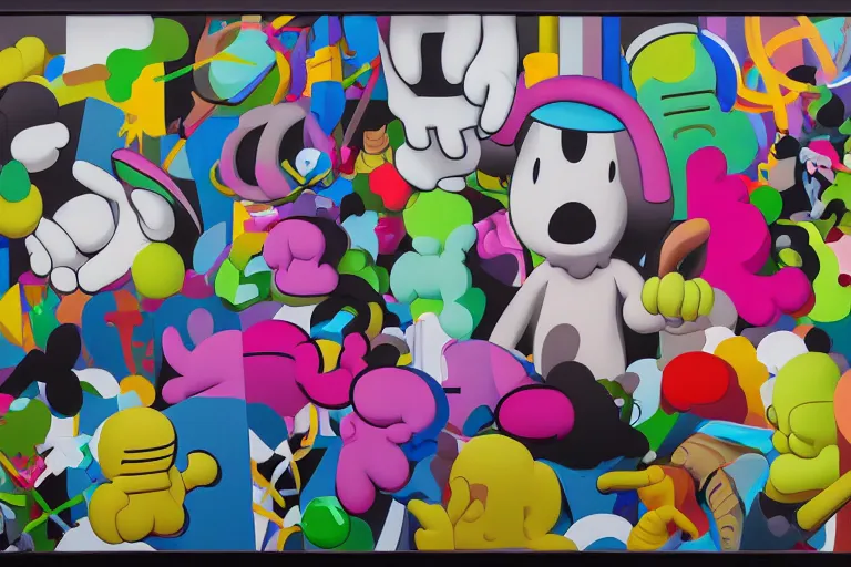 Prompt: graffiti by kaws, james jean and shusei nagaoka, oil on canvas, surrealism, neoclassicism, simple, renaissance, hyper realistic, cell shaded, 8 k