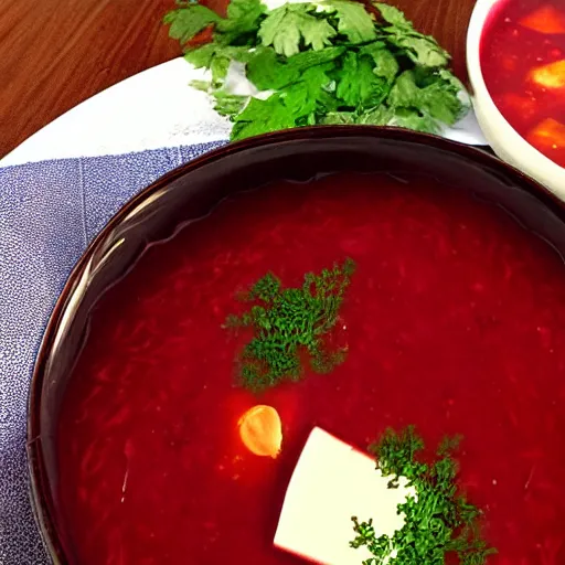 Image similar to a portal to another dimension in a bowl of borscht soup, 8 k, high definition, highly detailed, photo - realistic