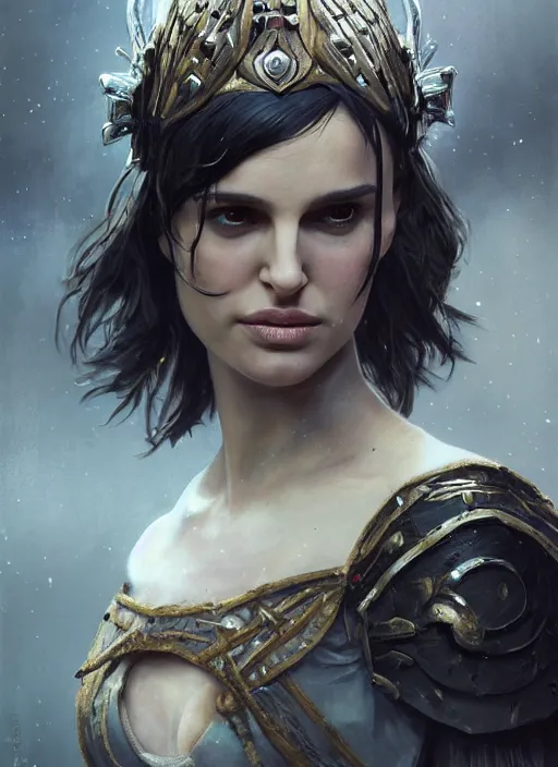 Image similar to young natalie portman, legendary warrior, warframe, lord of the rings, tattoos, decorative ornaments, battle armor, carl spitzweg, ismail inceoglu, vdragan bibin, hans thoma, greg rutkowski, alexandros pyromallis, cute, perfect face, detailed, sharply focused, centered, rule of thirds, photorealistic shading