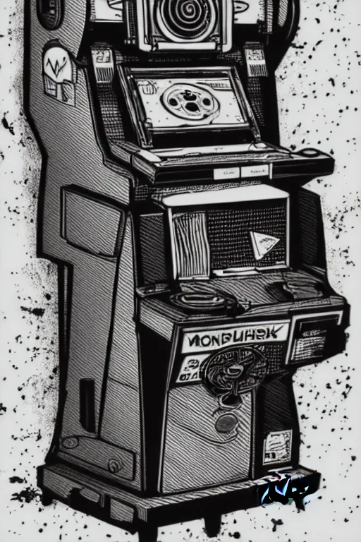 Image similar to pointless machine, monochromatic, 4 k, acrylic paint style, pencil style, torn magazine style, pop art style, bioshock style, by mike swiderek, jorge lacera, ben lo, tyler west, ultrarealistic, sharp focus, intricate