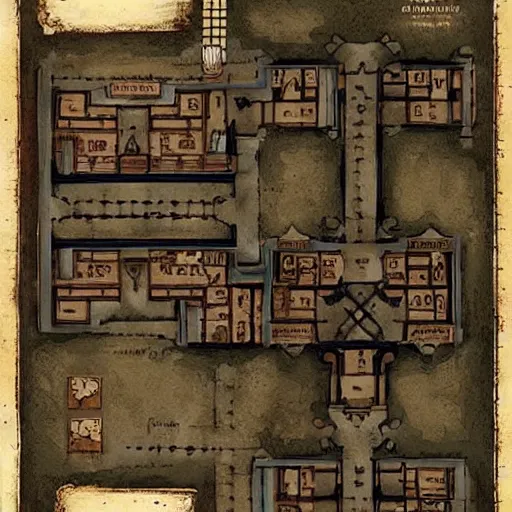 Image similar to handpainted floor plan map of a fantasy tavern, by greg rutkowski and james gurney, trending on artstation