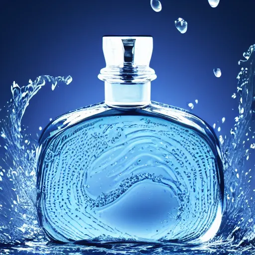 Image similar to perfume bottle surrounded cool blue ripples in water