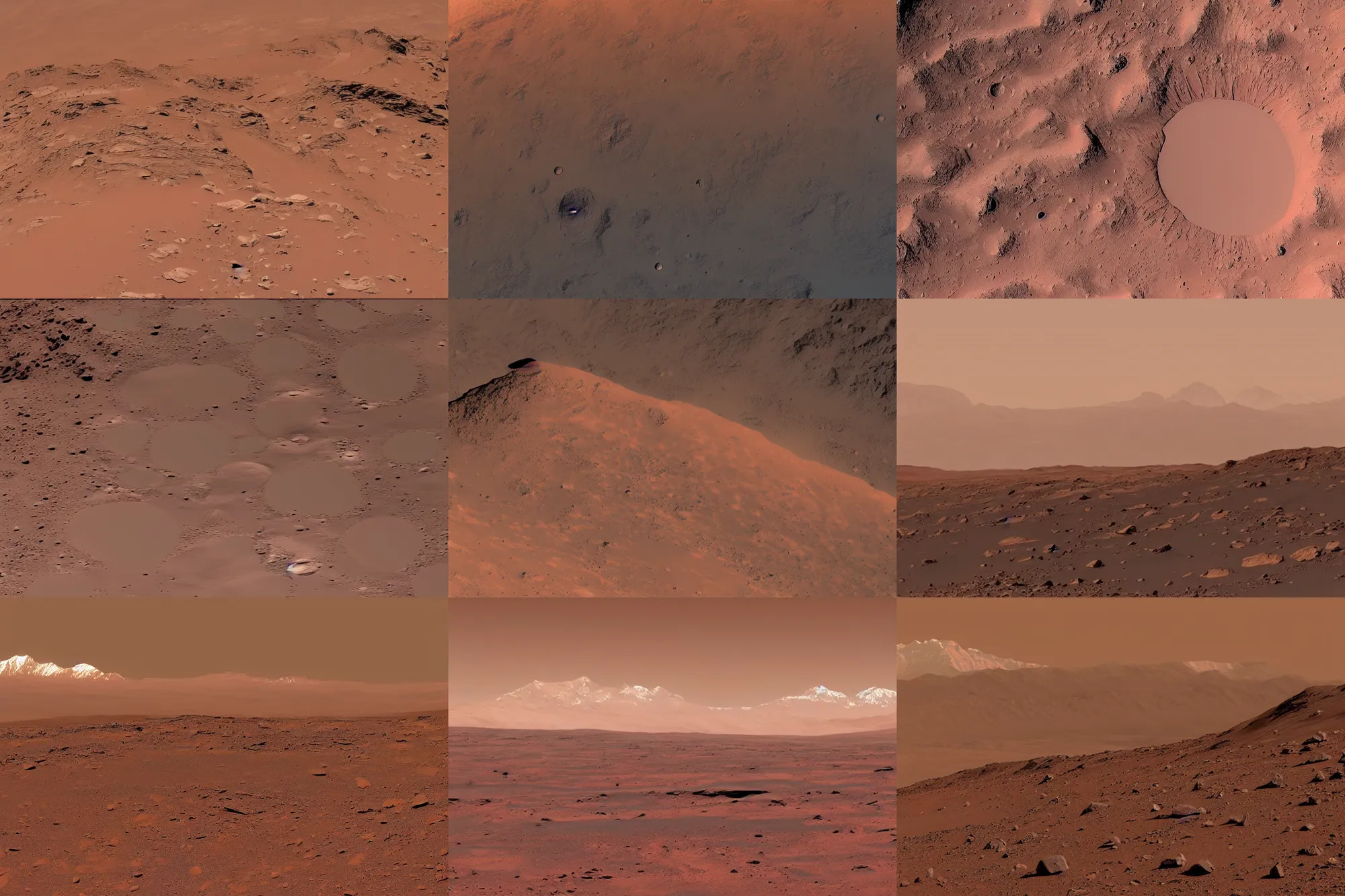 Prompt: long distance photo of himalayan mountain range, set on mars