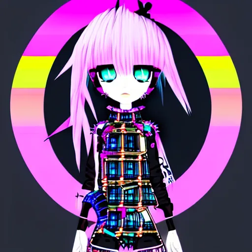 Image similar to maximalist emo anime girl, cybergoth, rainbowcore, vhs monster high, glitchcore witchcore, checkered spiked hair, pixiv