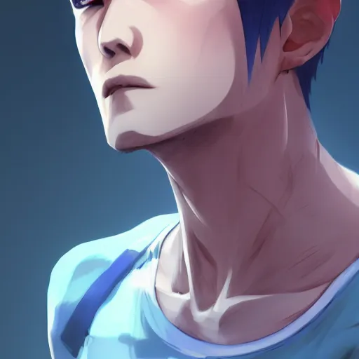 Prompt: a cool japanese anime boy with wounded face, short silver grey hair, blue eyes, round face, calm eyes, like a character in River City Ransom, medium shot, medium shot, height Realistic Details, Trending on pixiv, Unreal Engine 4k, Stanley Artgerm Lau, WLOP, Rossdraws, James Jean, Marc Simonetti