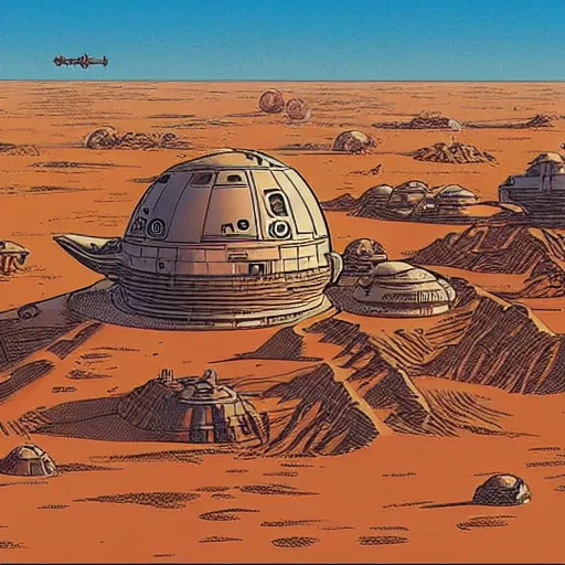 Image similar to Star Wars Tatooine city in the style of Jean Giraud, Moebius