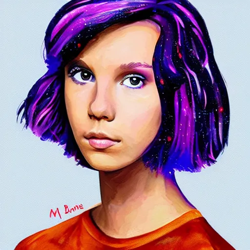 Image similar to Millie Bobby Brown painted by a galaxy brush