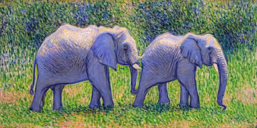 Prompt: an elephant! near the house of monet