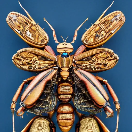 Prompt: complex intricate moving mechanism made of insects and bugs and beetles, diy symmetric electromechanical machine, hyperdetailed maximalism