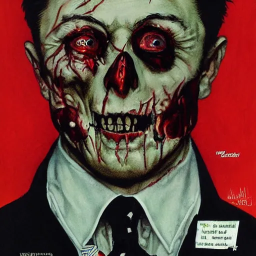 Image similar to zombie elon musk by norman rockwell