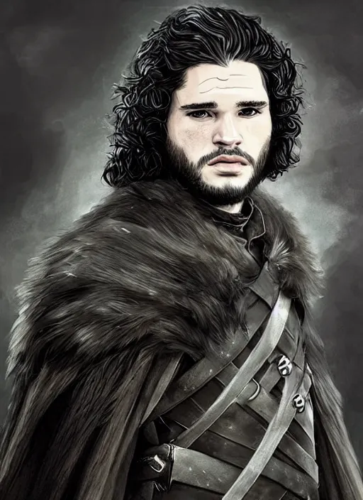 Image similar to jon snow, game of thrones, super highly detailed, professional digital painting, concept art, smooth, sharp focus, no blur, no dof, extreme illustration, unreal engine 5, photorealism, hd quality, 8 k resolution, cinema 4 d, 3 d, beautiful, cinematic, art by artgerm and greg rutkowski and alphonse mucha and loish and wlop