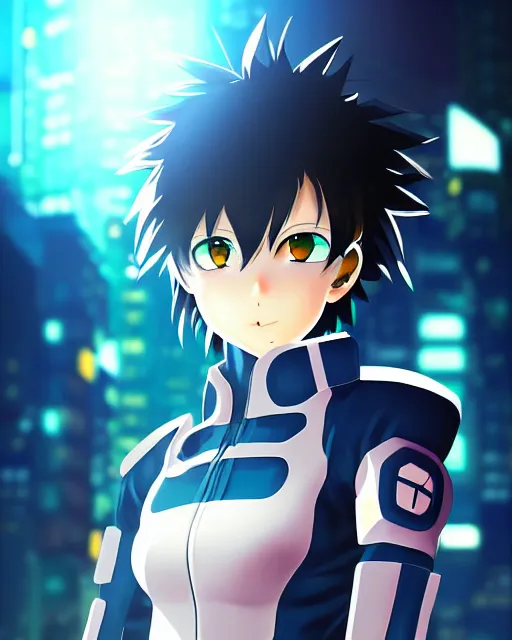 Image similar to portrait of anime girl in mechanic armor in night tokyo by makoto sinkai, my hero academia, perfect face, fine details