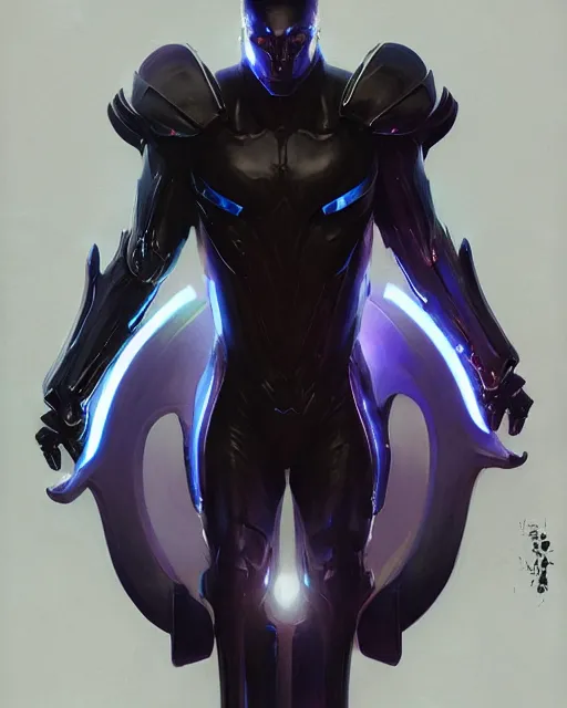 Image similar to character concept of iridescent sinewy smooth muscular male sleek glossy indigo black pearlescent onyx scifi armor with smooth black featureless helmet, by greg rutkowski, mark brookes, jim burns, tom bagshaw, magali villeneuve, trending on artstation