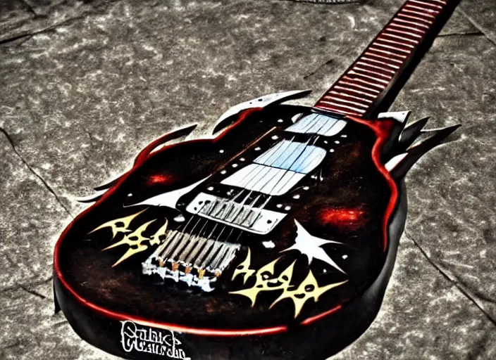 Image similar to metal guitar, goat head, satanic, Guitar, crazy guitar, heavy metal guitar design