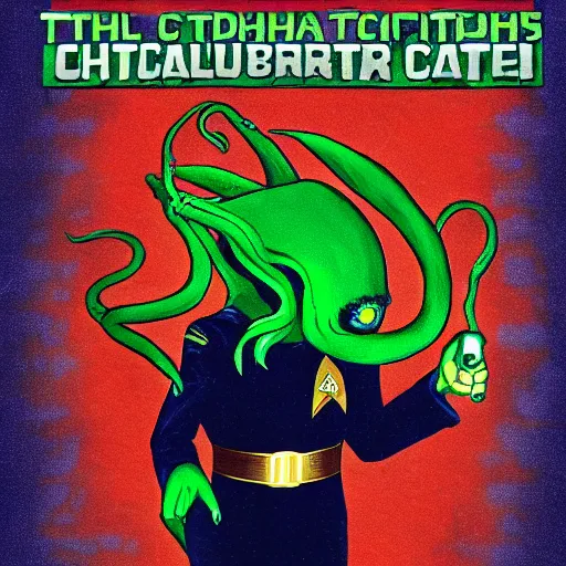 Image similar to cthulhu as a character on star trek wearing an officer outfit, tv still, 4k,