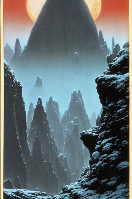 Prompt: emissary the forest moon home of the furry ewoks ( designated : ix 3 2 4 4 - a ) by arthur haas and bruce pennington and john schoenherr, cinematic matte painting, 8 k, planet hoth, dark color palate