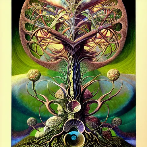 Image similar to divine chaos engine by roger dean and andrew ferez, art forms of nature by ernst haeckel, tree of life, symbolist, visionary, art nouveau, organic fractal structures, surreality, detailed, realistic, ultrasharp