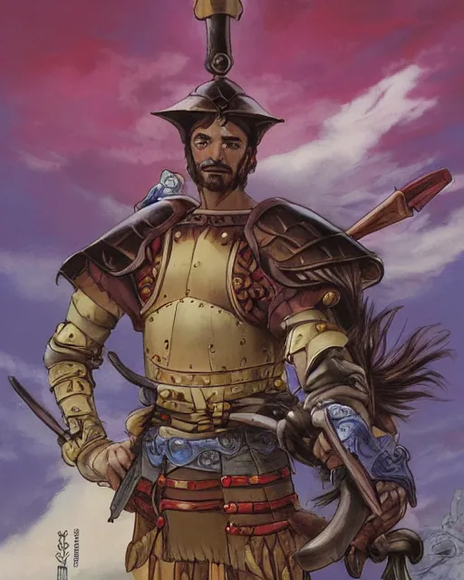 Image similar to portrait of a spanish conquistador, by daniel zrom and disney and masamune shirow and josan gonzales and studio ghibli