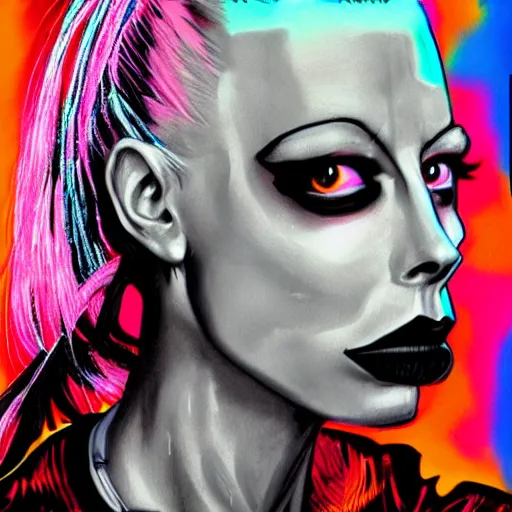 Image similar to die antwoord yolandi portrait, back and white, zef design graffiti in the background, dark lighting, digital art