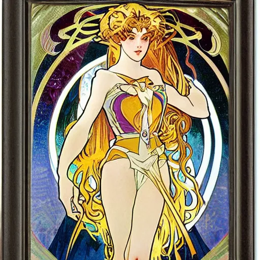 Prompt: sailor moon by Alphonse mucha