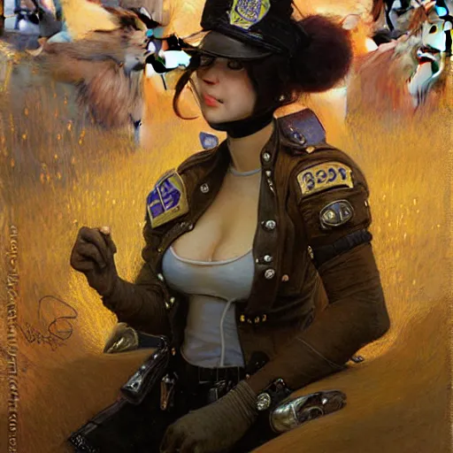 Image similar to portrait of a female furry bunny in a police uniform. shadowrun furaffiniy cyberpunk fantasy highly detailed painting by gaston bussiere craig mullins jc leyendecker gustav klimt artgerm greg rutkowski john berkey, bergey, craig mullins, ruan jia, raymond swanland, jeremy mann, tom lovell, alex malveda