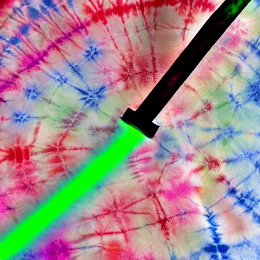 Image similar to a light saber with tie dye colored blade, uncropped, photography