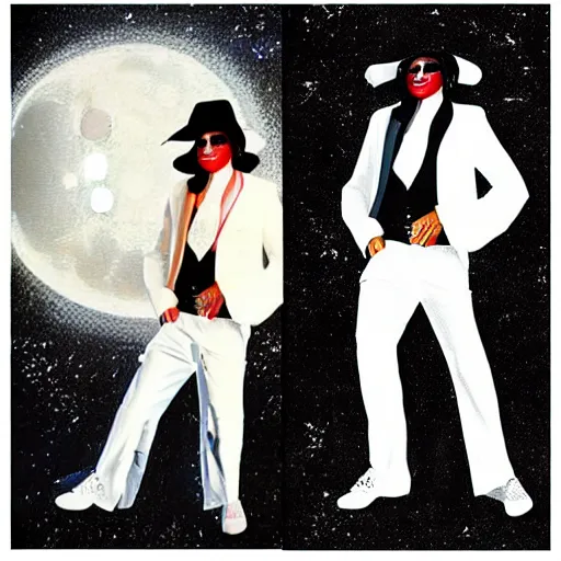 Image similar to paining of Michael Jackson moon walking, white suit and hat, pop art, trending on Artstation