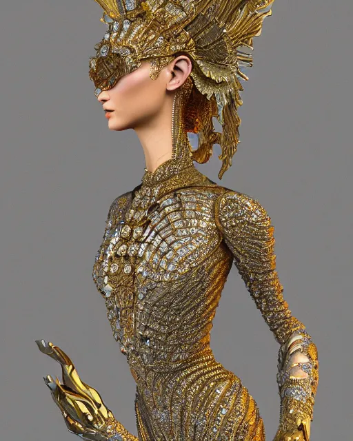 Image similar to a highly detailed metahuman 4 k close up render of a bella hadid nataraja monument renaissance in iris van herpen dress schiaparelli in diamonds crystals swarovski and jewelry iridescent in style of alphonse mucha gustav klimt trending on artstation made in unreal engine 4