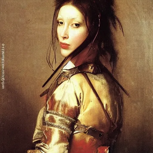 Image similar to portrait of a gorgeous russian woman in armor by Valentin de Boulogne