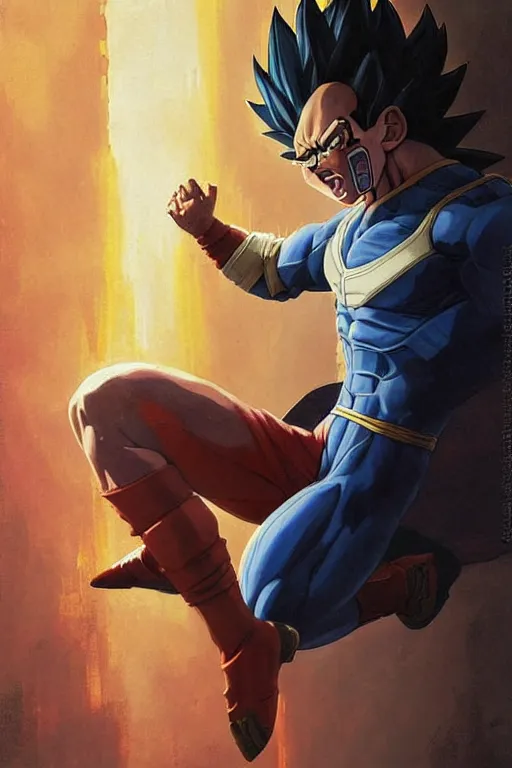 Prompt: a beautiful professional painting of vegeta in 3 d by louis remy mignot, greg rutkowski, ilya repin, nice lighting, smooth tiny details, soft and clear shadows, low contrast, fashion photograhy, perfect