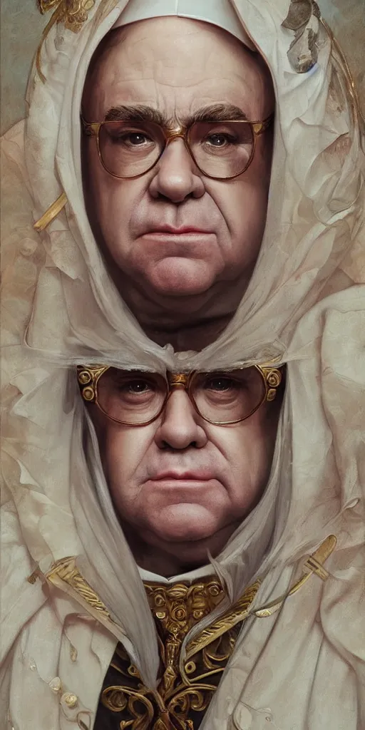 Image similar to Elton John as the pope, headshot, painted renaissance character portrait, highly detailed, painting, artstation, sharp focus, art by artgerm and greg rutkowski and alphonse mucha and magali villeneuve