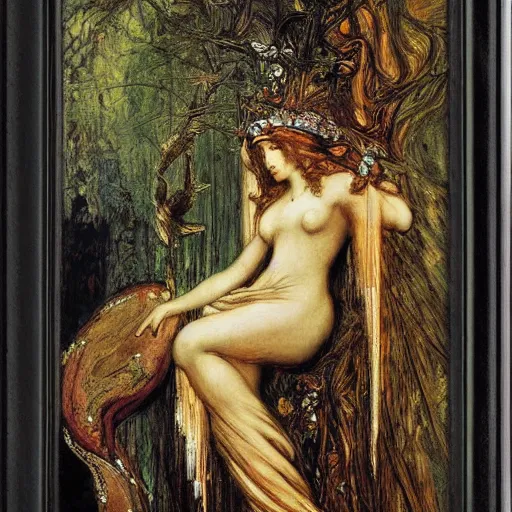 Prompt: Goddess of the forest by Saul Bass, by Gustave Moreau