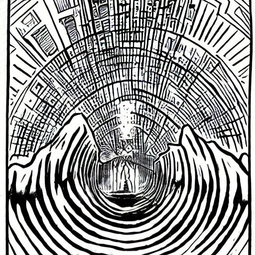 Image similar to a portal to another world, opened in the middle of the field mcbess style, color,