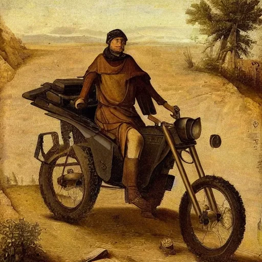 Prompt: a guy on an all-terrain vehicle, medieval composition