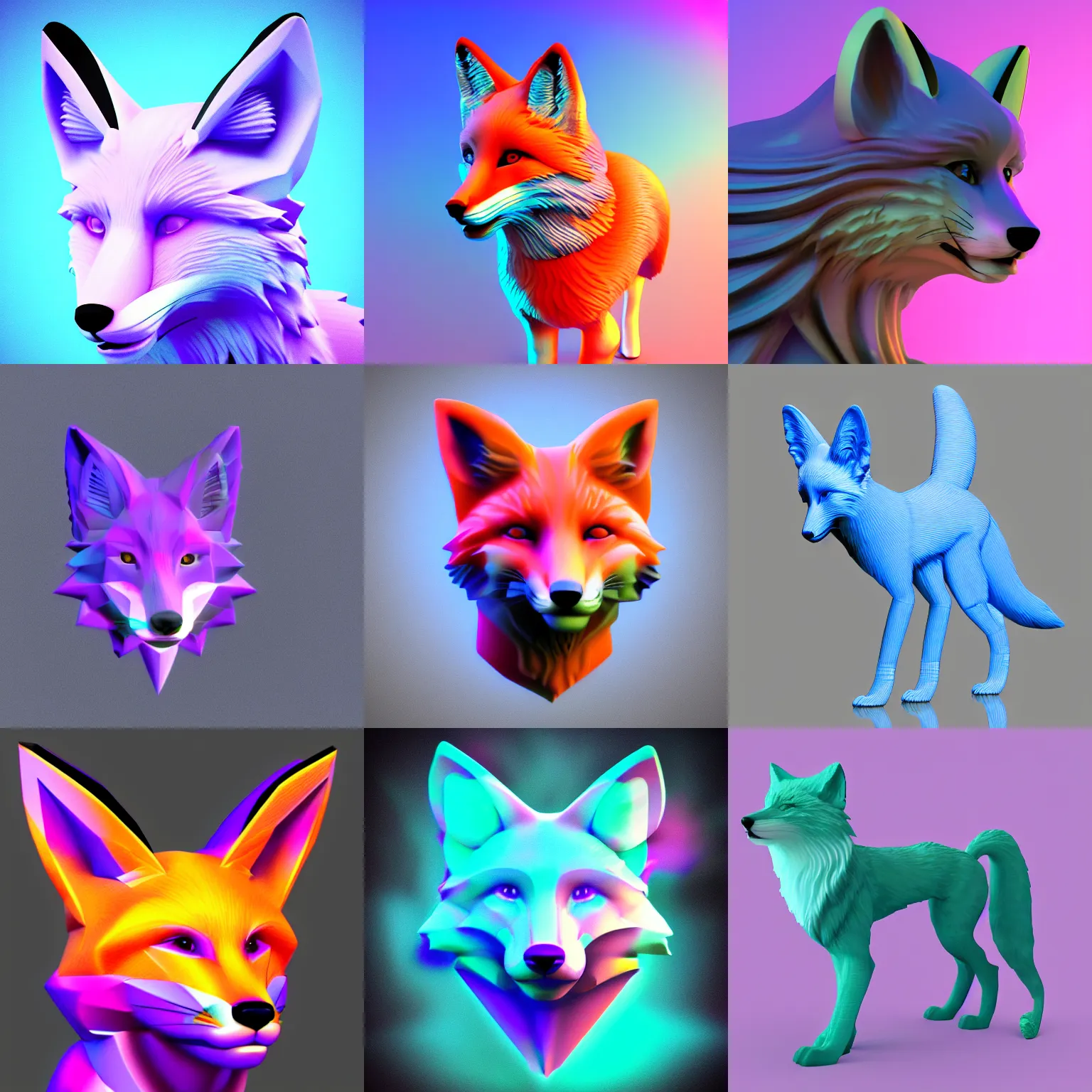 Prompt: vaporwave fox , 3d render, digital art