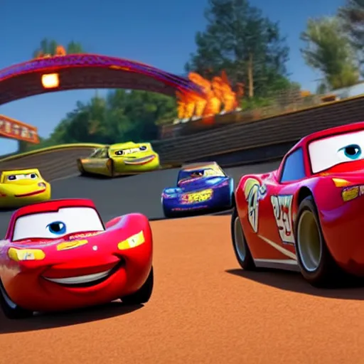 Image similar to lightning mcqueen racing against jackson storm in cars 3 movie