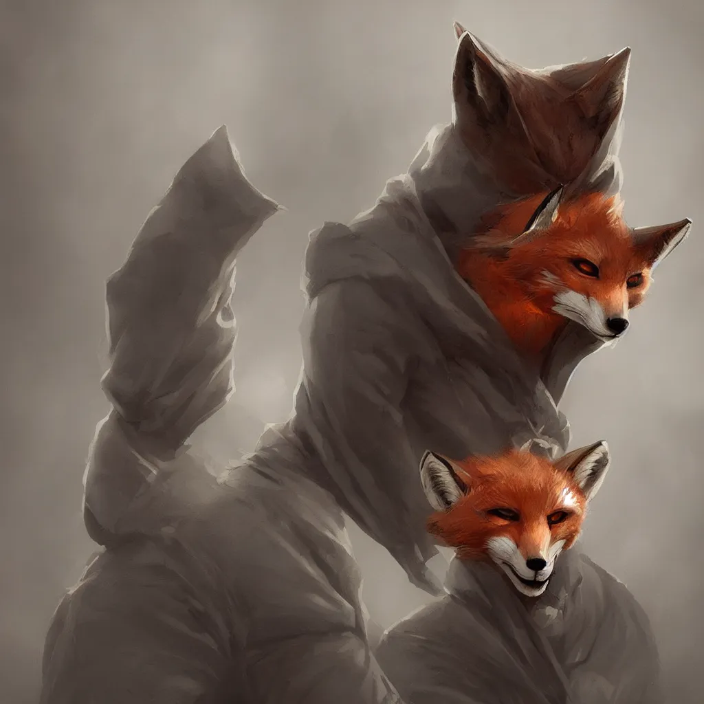 Image similar to an anthropomorphic fox wearing a hoodie and anonymous mask, concept art, digital painting, highly detailed, style by jordan grimmer and greg rutkowski, illustration