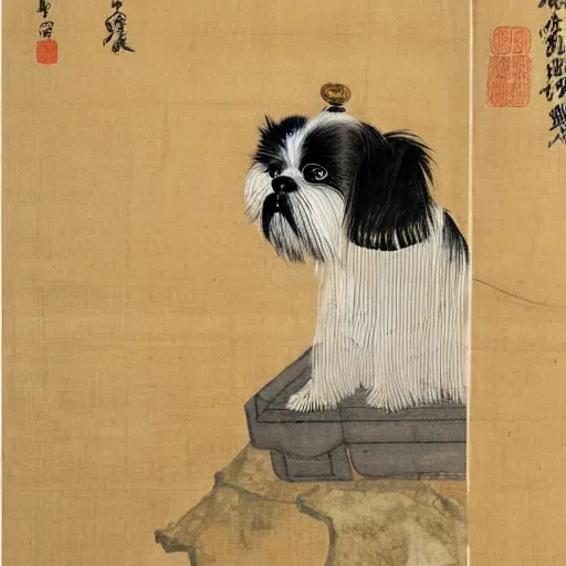 Prompt: portrait of a shih tzu dog as chinese empress, chinese painting 1 2 0 0