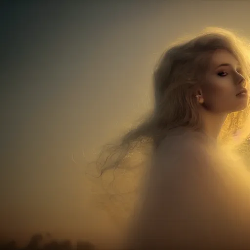 Prompt: photographic portrait of a stunningly beautiful female ghost in soft dreamy light at sunset, smoke fog dust, god rays contemporary fashion shoot, by edward robert hughes, annie leibovitz and steve mccurry, david lazar, jimmy nelsson, breathtaking, 8 k resolution, extremely detailed, beautiful, establishing shot, artistic, hyperrealistic, beautiful face, octane render