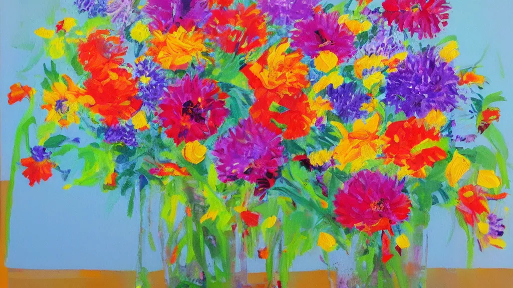 Prompt: an acrylic painting of a flowers bouquet