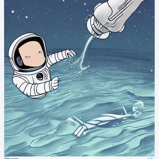 Image similar to matt chinworth illustration of an astronaut underwater