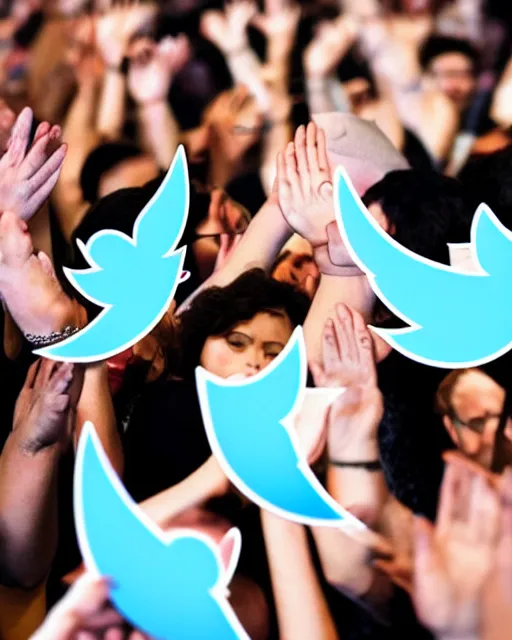 Image similar to stock photo of people worshipping the twitter logo,