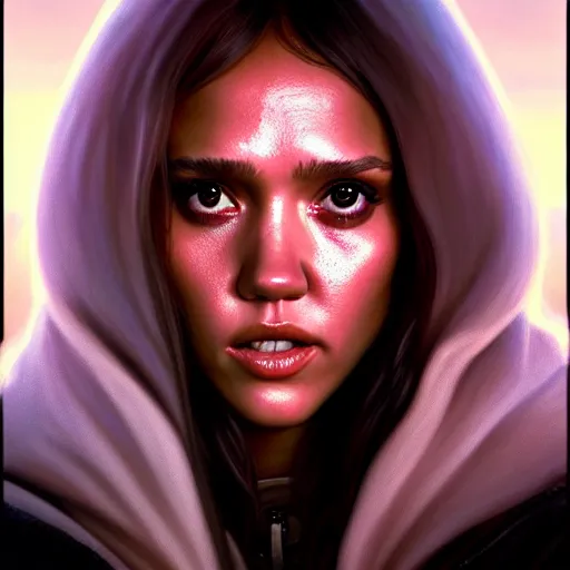 Image similar to beautiful digital painting jessica alba the thing 1 9 8 2 john carpenter with high detail, 8 k, stunning detail, photo by artgerm, greg rutkowski and alphonse mucha, unreal engine 5, 4 k uhd