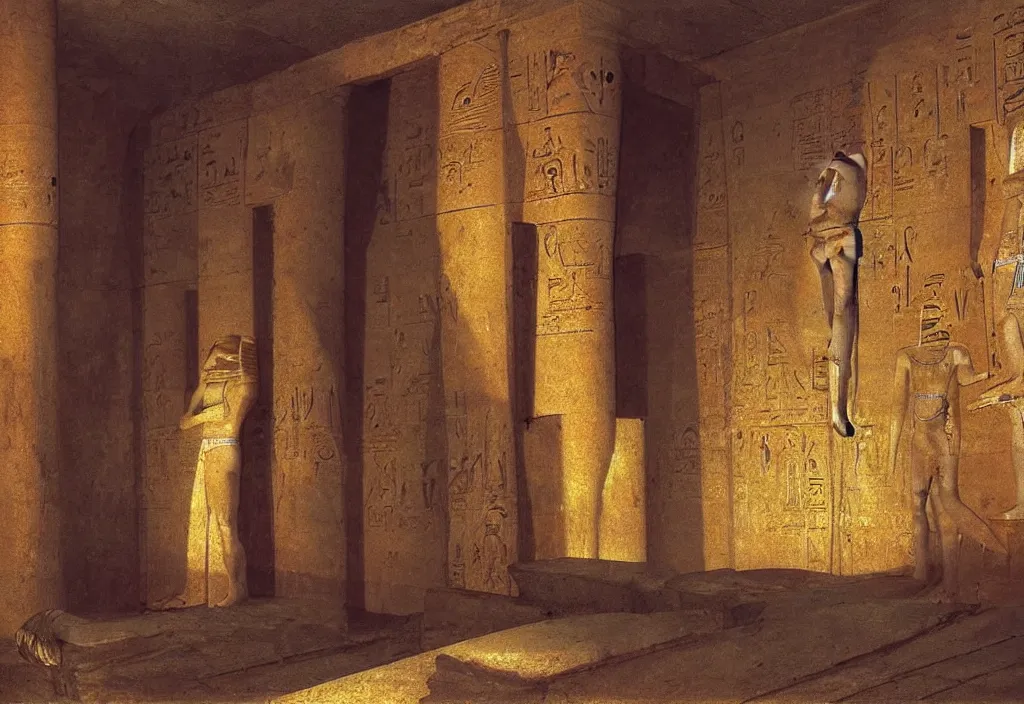 Image similar to egyptian tomb of pharaoh the great. by jmw turner, caspar david friedrich, jean pierre ugarte, albert bierstadt, karl heilmayer, roger dean, robert adams,